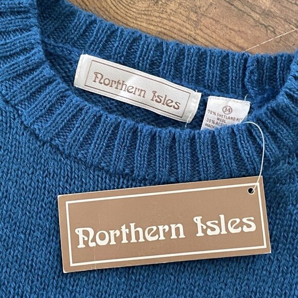 Northern Isles Womens Sweater Sz S Vintage 1980s Deadstock Blue Shetland Wool - Picture 6 of 6